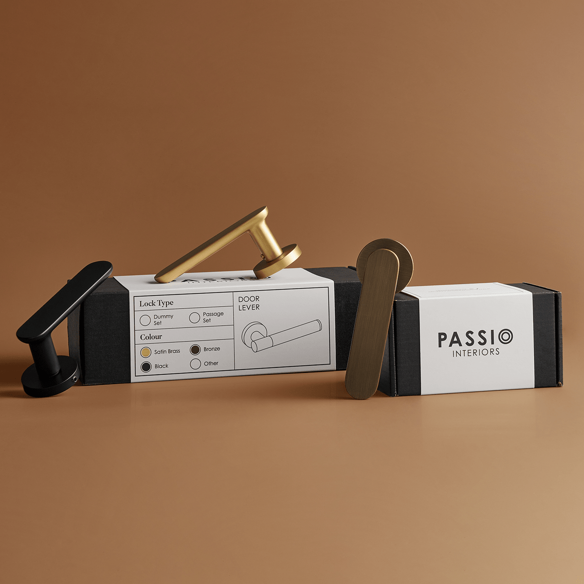 Flux Solid Brass Door Lever | Black - Passio Interiors