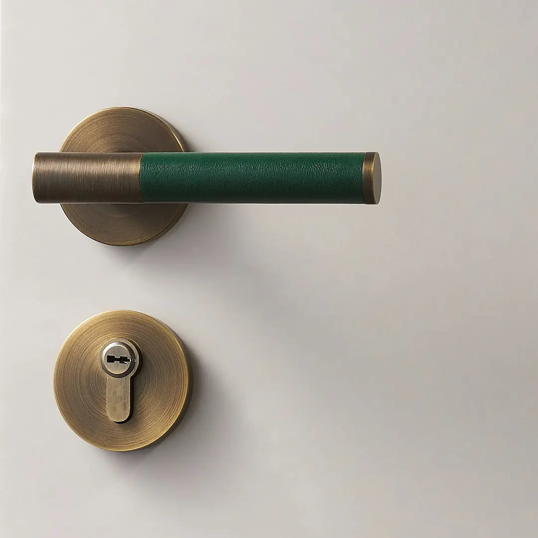 Kara Solid Brass &amp; Leather Door Lever | Bronze &amp; Green