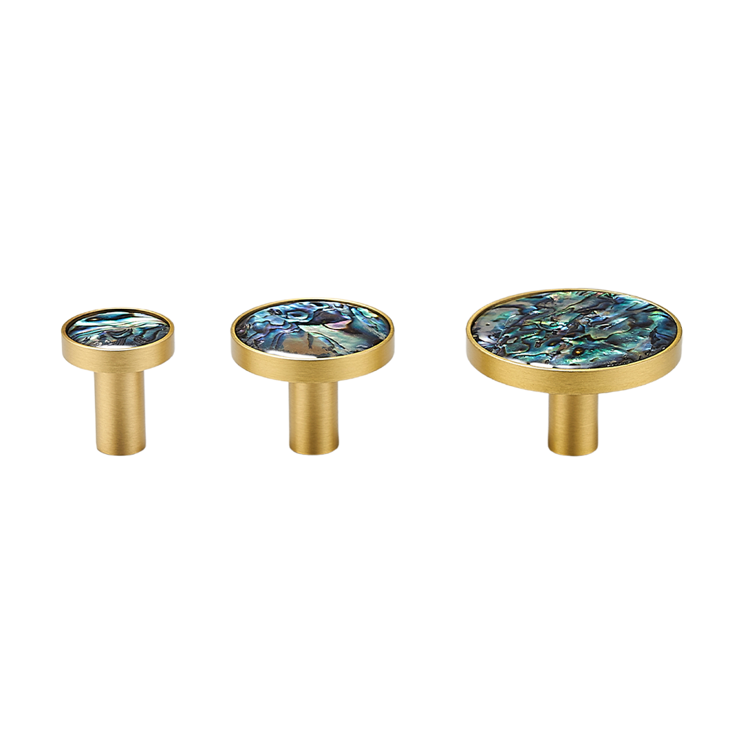 Myra Solid Brass &amp; Acrylic Round Knob | Gold &amp; Colourful Shell S - L
