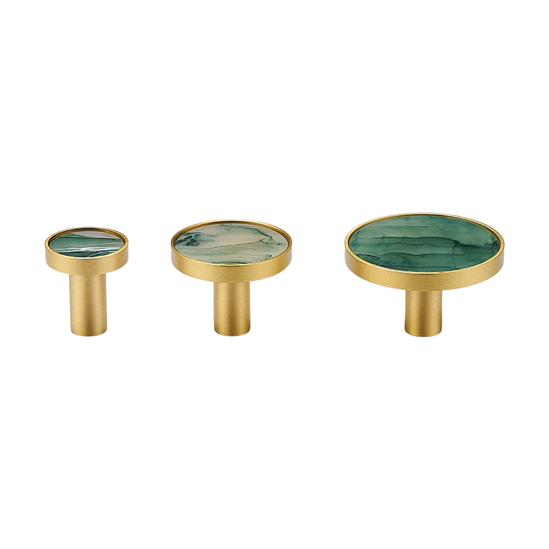 Myra Solid Brass &amp; Acrylic Round Knob | Gold &amp; Celadon Green S - L