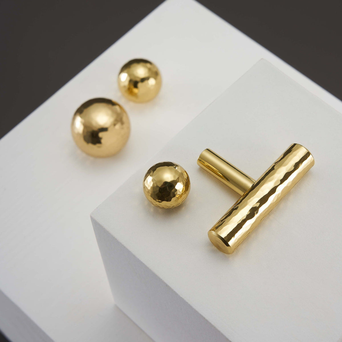 Otto Solid Brass Hammered Spherical Knob | Polished Gold