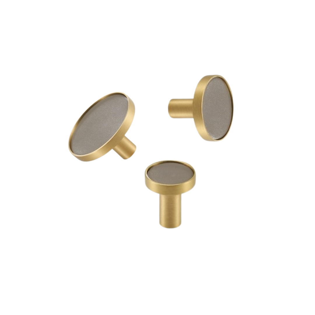 Kara Solid Brass &amp; Leather Knob | Gold &amp; Grey