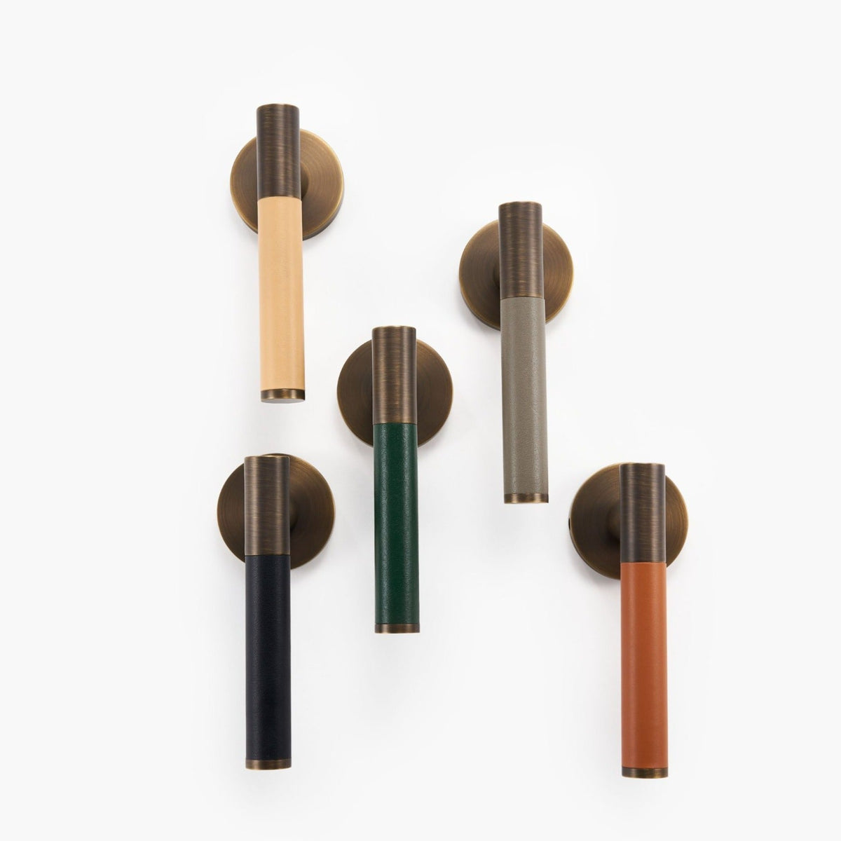 Kara Solid Brass &amp; Leather Door Lever | Bronze &amp; Green