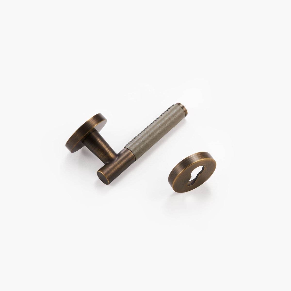 Kara Solid Brass &amp; Leather Door Lever | Bronze &amp; Grey