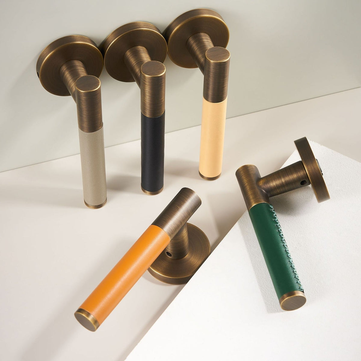 Kara Solid Brass &amp; Leather Door Lever | Bronze &amp; Orange