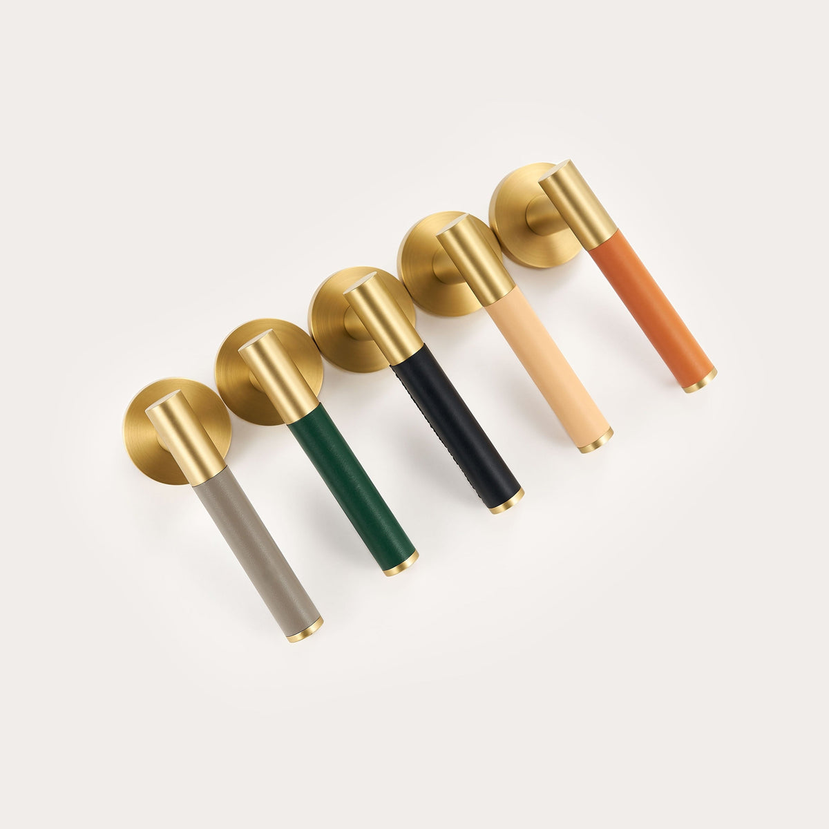 Kara Solid Brass &amp; Leather Door Lever | Gold &amp; Orange