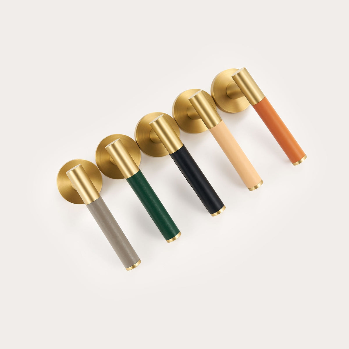 Kara Solid Brass &amp; Leather Door Lever | Gold &amp; Green