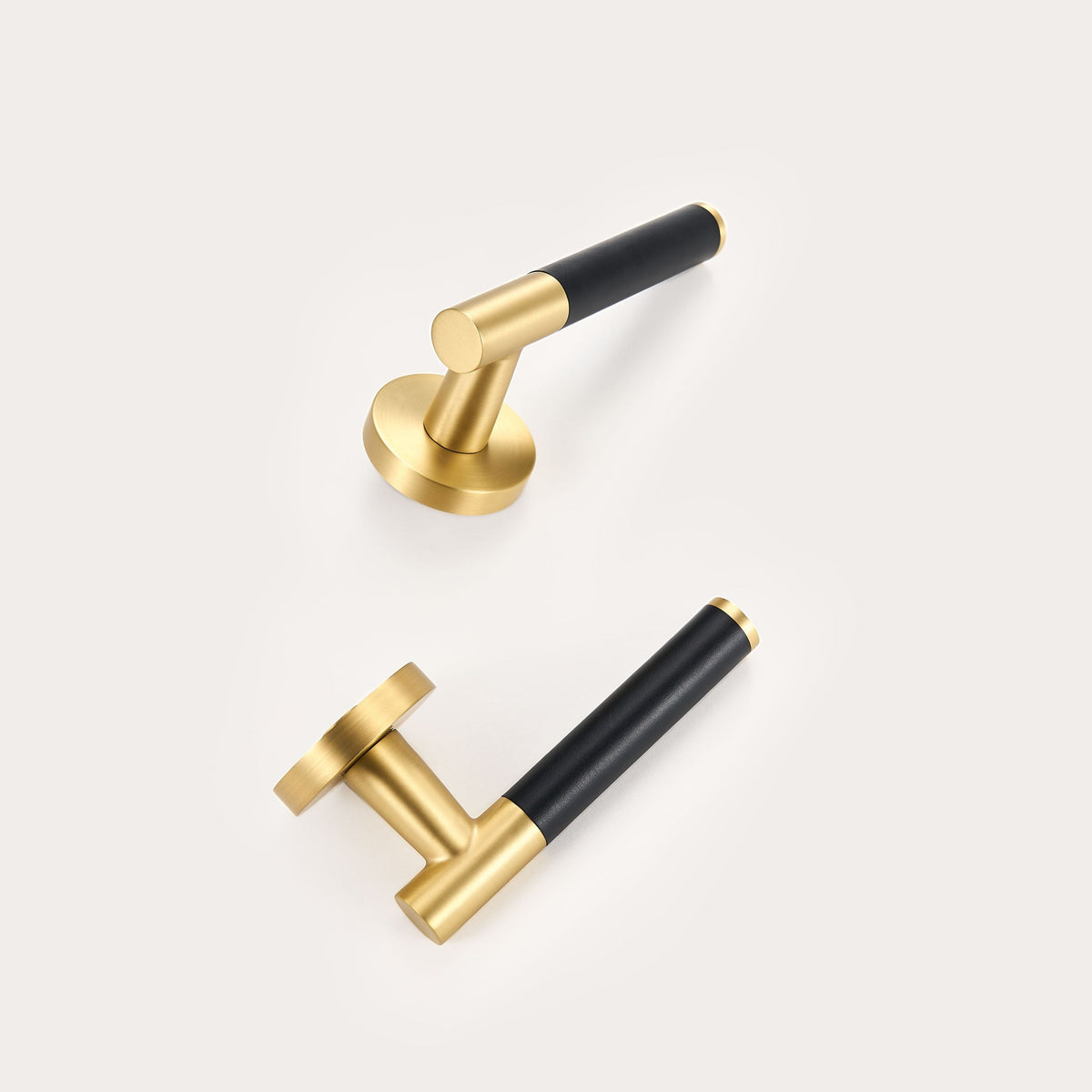 Kara Solid Brass &amp; Leather Door Lever | Gold &amp; Black