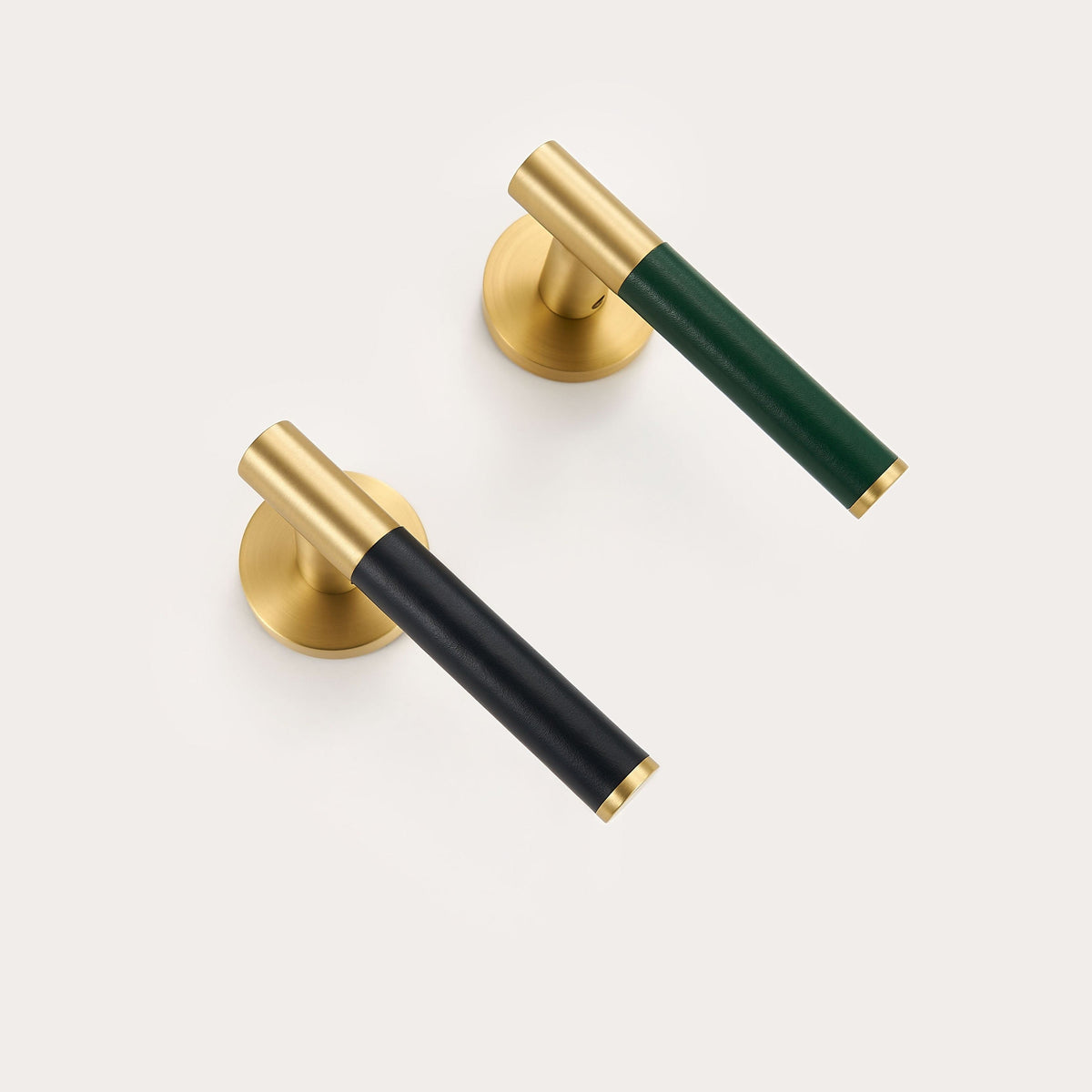 Kara Solid Brass &amp; Leather Door Lever | Gold &amp; Black