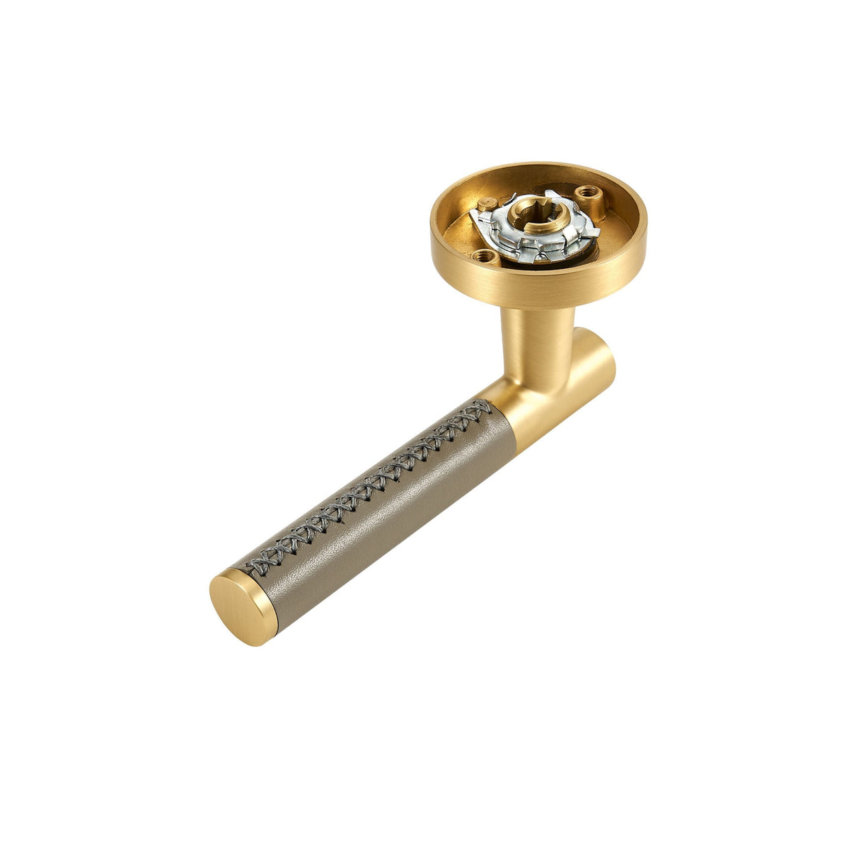 Kara Solid Brass &amp; Leather Door Lever | Gold &amp; Grey