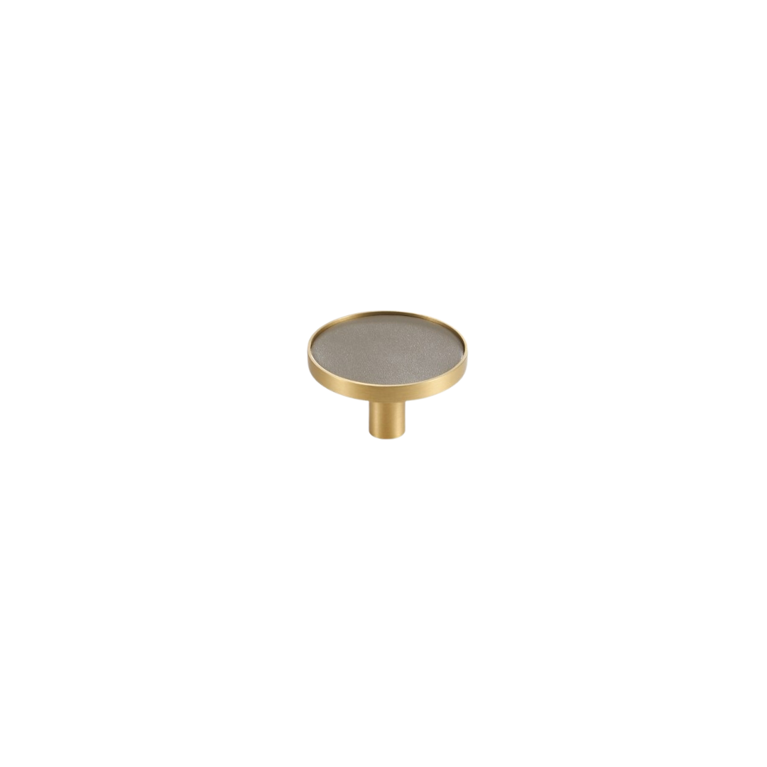 Kara Solid Brass &amp; Leather Knob | Gold &amp; Grey