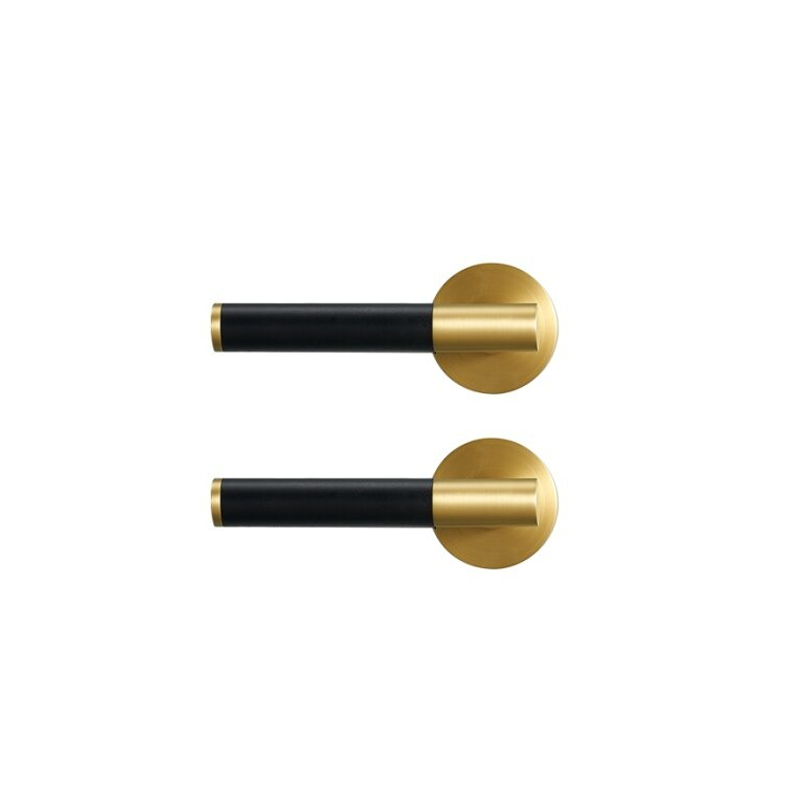 Kara Solid Brass &amp; Leather Door Lever | Gold &amp; Black