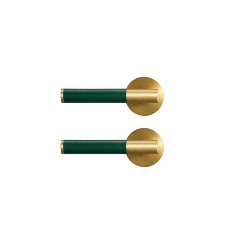 Kara Solid Brass &amp; Leather Door Lever | Gold &amp; Green