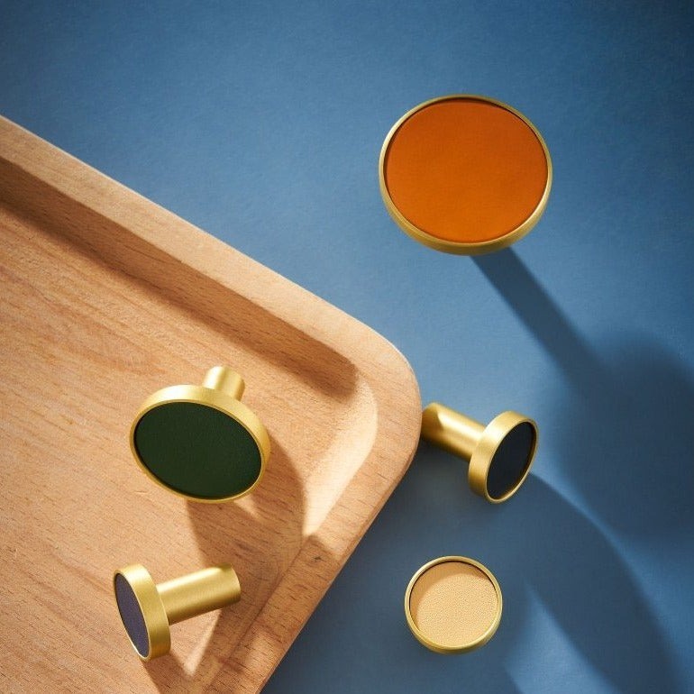 Kara Solid Brass &amp; Leather Knob | Gold &amp; Blue