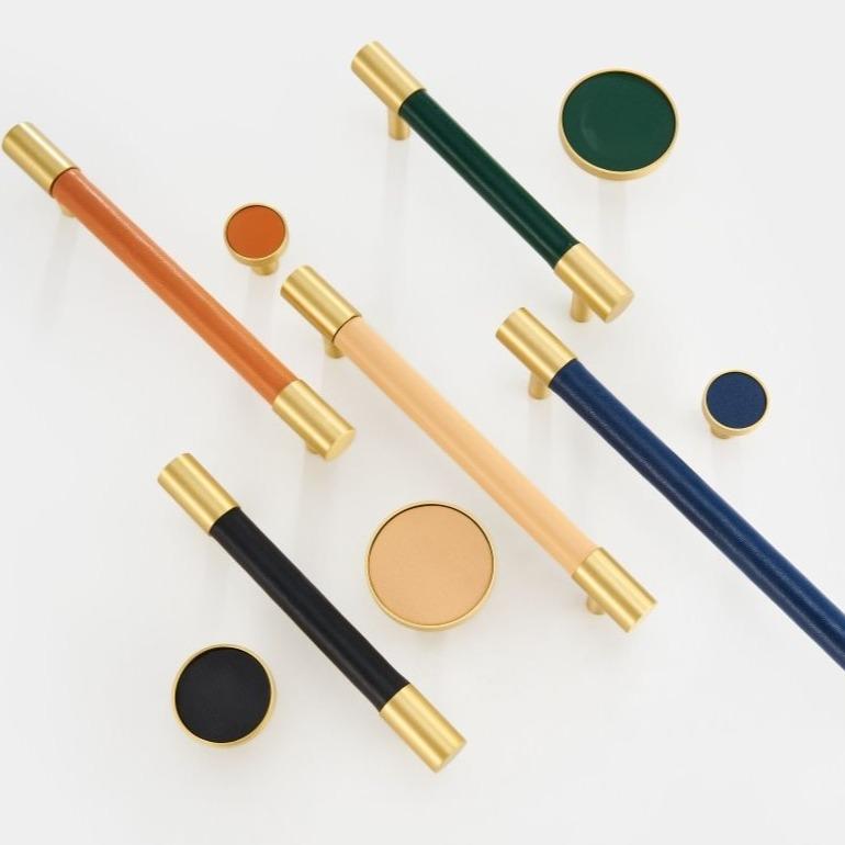 Kara Solid Brass &amp; Leather Handle | Gold &amp; Green