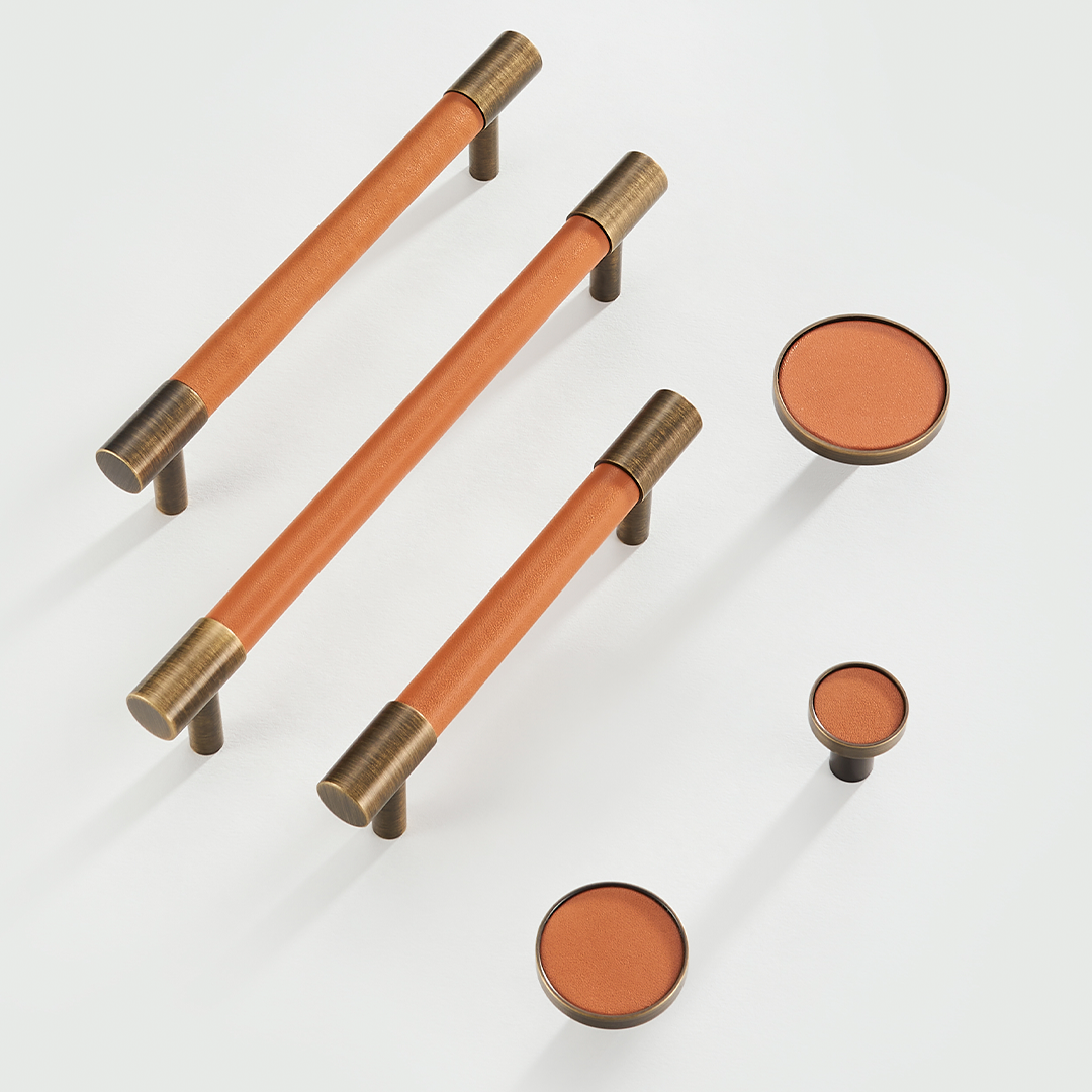 Kara Solid Brass &amp; Leather Knob | Bronze &amp; Orange