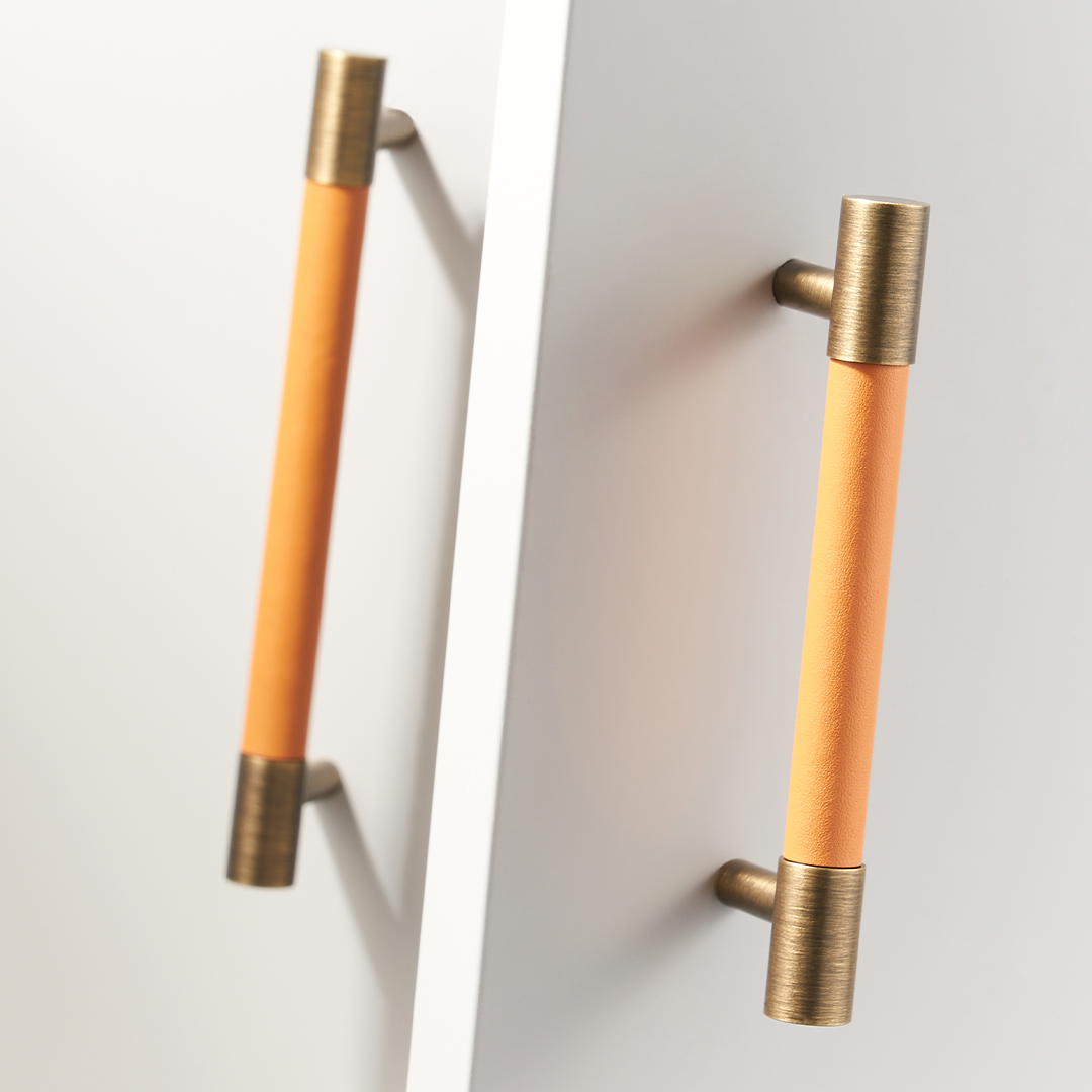 Kara Solid Brass &amp; Leather Handle | Bronze &amp; Orange