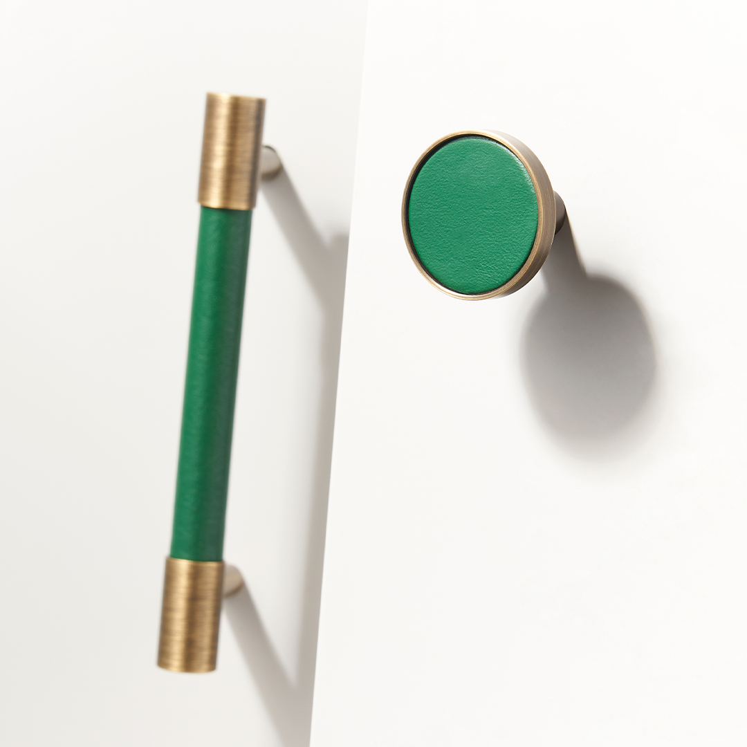 Kara Solid Brass &amp; Leather Knob | Bronze &amp; Green