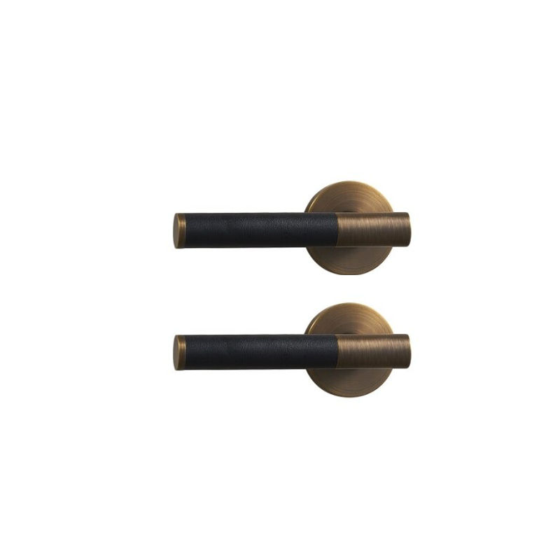 Kara Solid Brass &amp; Leather Door Lever | Bronze &amp; Black