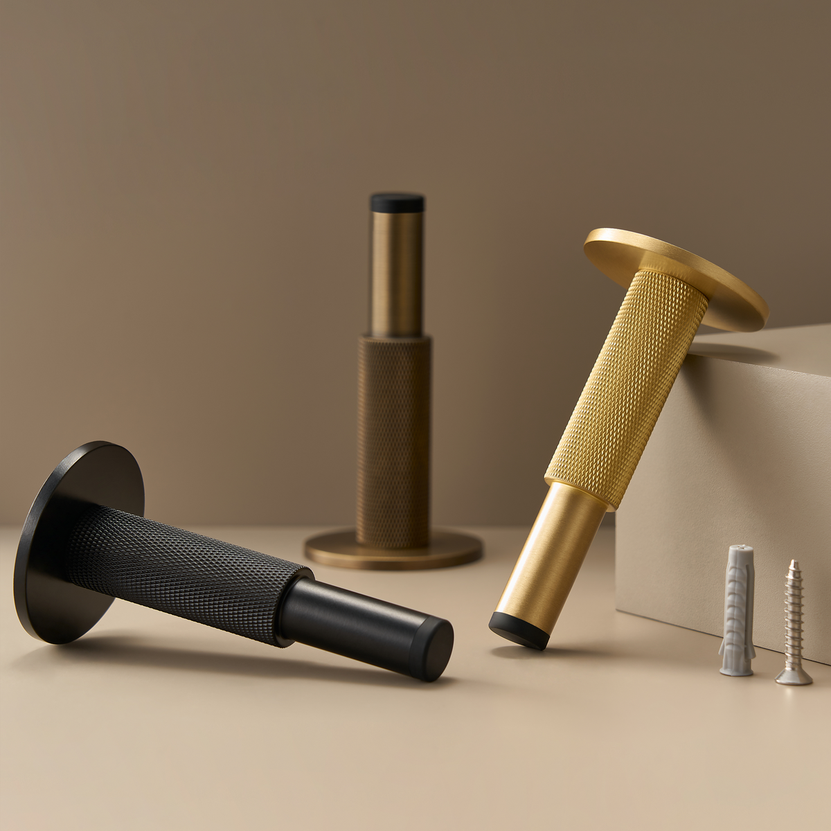 Knurled Pillar Solid Brass Door Stop | Gold