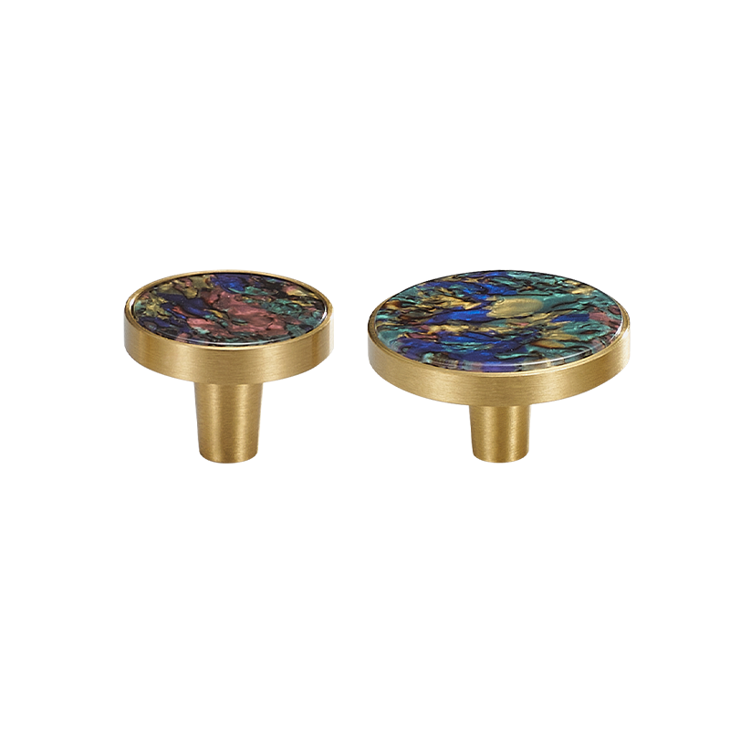 Prisma Solid Brass &amp; Acrylic Round Knob | Satin Brass &amp; Coral S - M