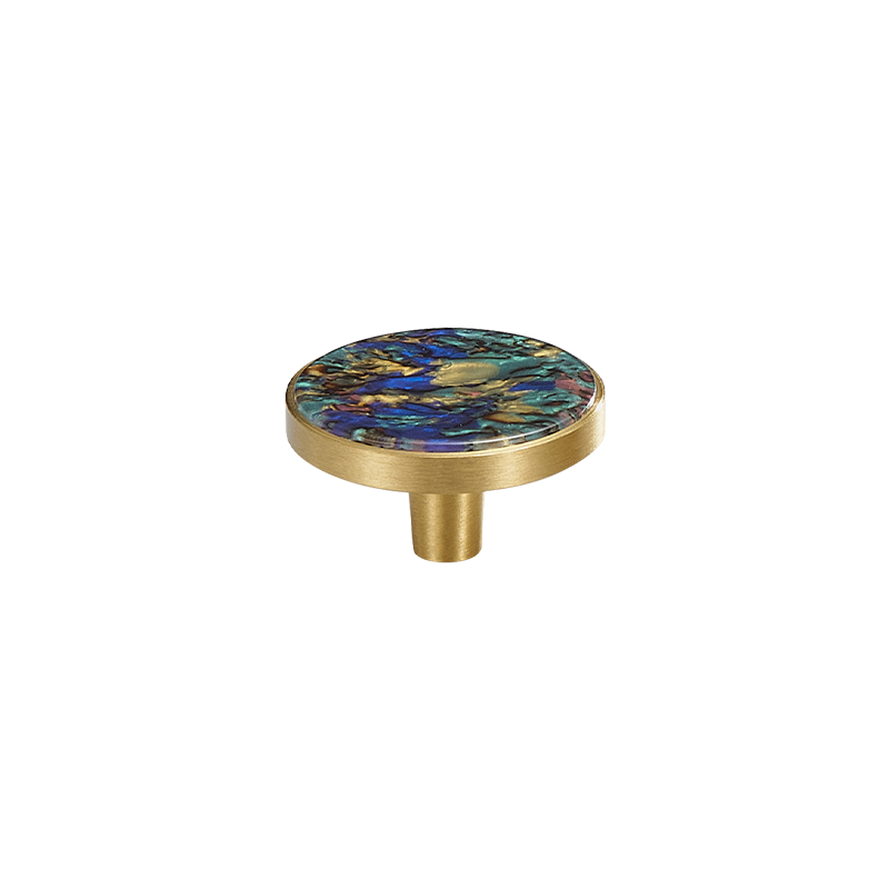 Prisma Solid Brass &amp; Acrylic Round Knob | Satin Brass &amp; Coral S - M