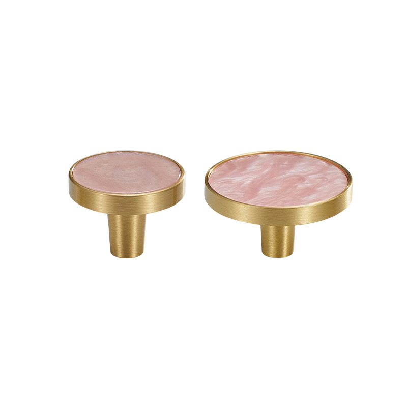 Prisma Solid Brass &amp; Acrylic Round Knob | Satin Brass &amp; Marbled Pink S - M