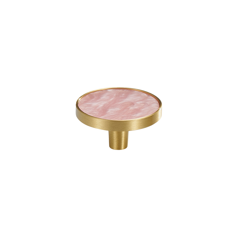 Prisma Solid Brass &amp; Acrylic Round Knob | Satin Brass &amp; Marbled Pink S - M