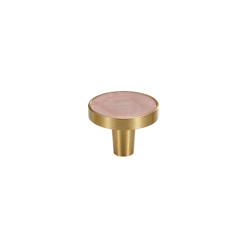 Prisma Solid Brass &amp; Acrylic Round Knob | Satin Brass &amp; Marbled Pink S - M