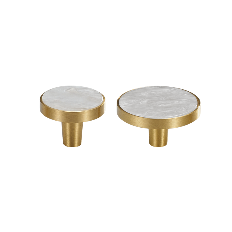 Prisma Solid Brass &amp; Acrylic Round Knob | Satin Brass &amp; Marbled White S - M