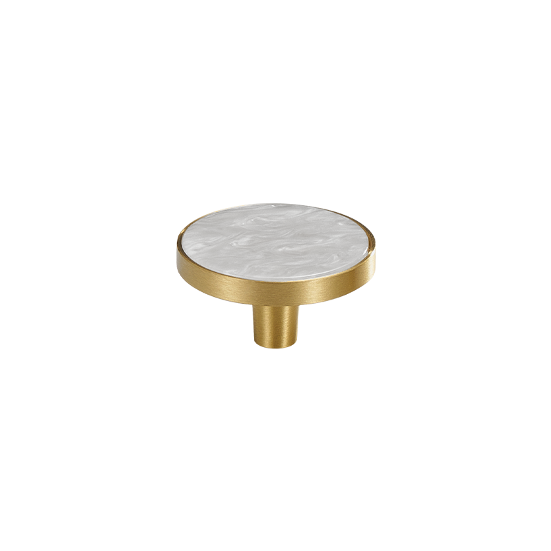 Prisma Solid Brass &amp; Acrylic Round Knob | Satin Brass &amp; Marbled White S - M