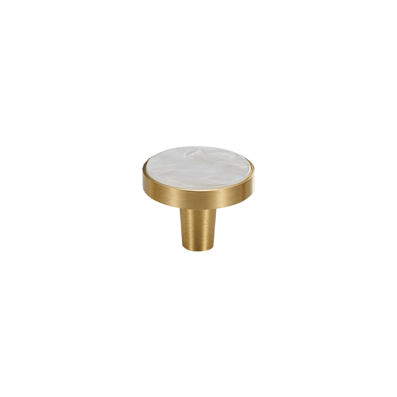 Prisma Solid Brass &amp; Acrylic Round Knob | Satin Brass &amp; Marbled White S - M