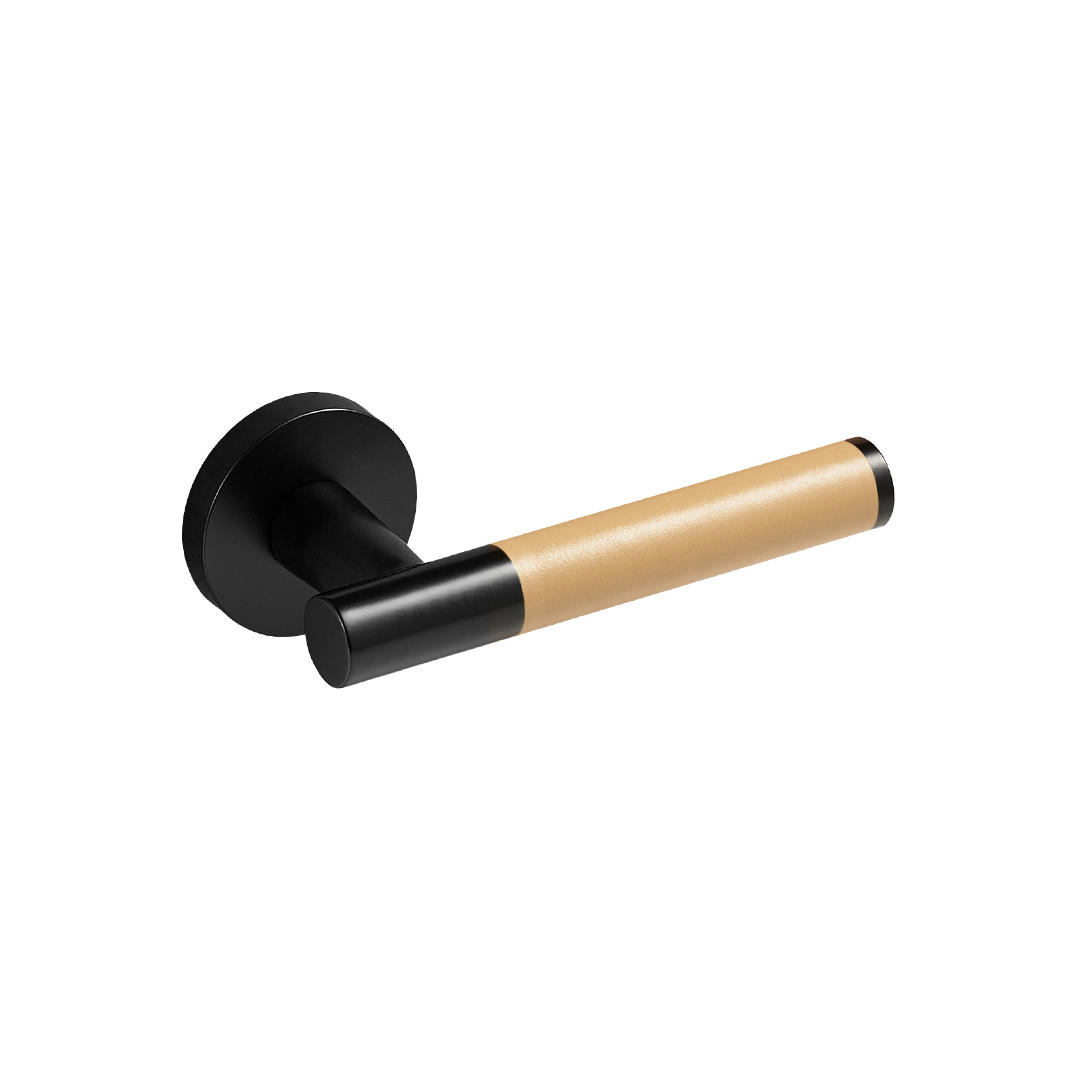 Santo Solid Brass Door Lever | Black &amp; Amalfi Beige