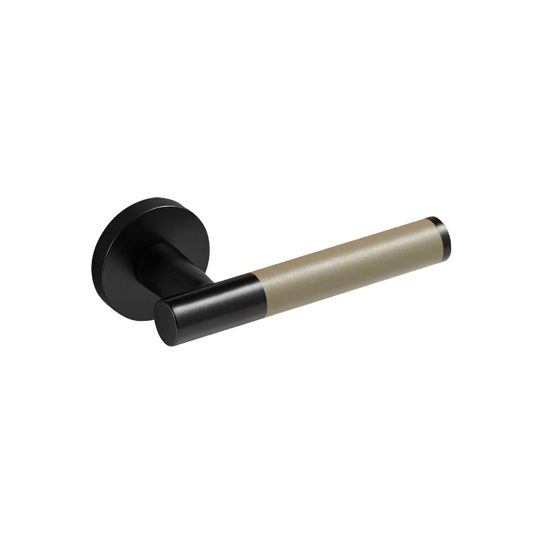 Santo Solid Brass Door Lever | Black &amp; Alpine Grey (Crazy Horse Leather)