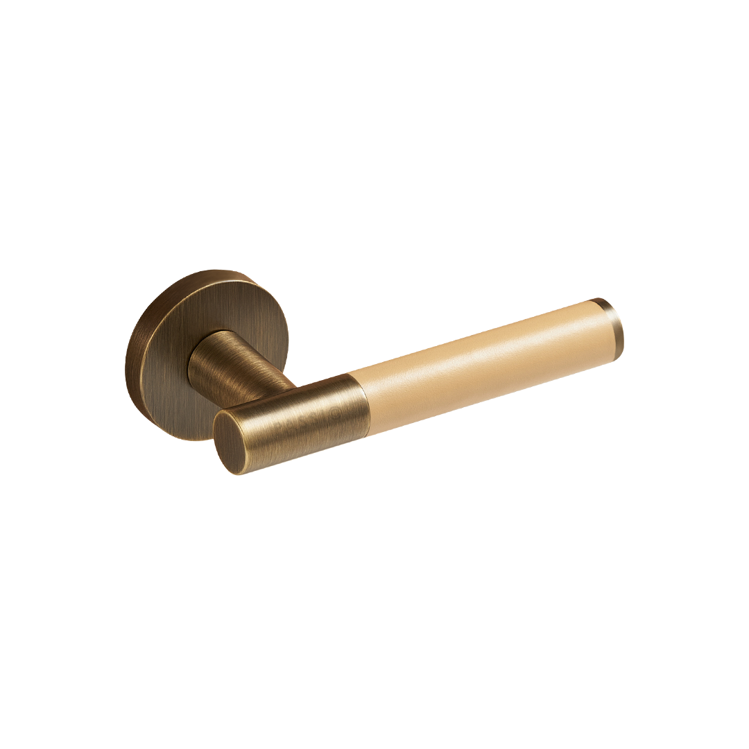 Santo Solid Brass Door Lever | Bronze &amp; Amalfi Beige