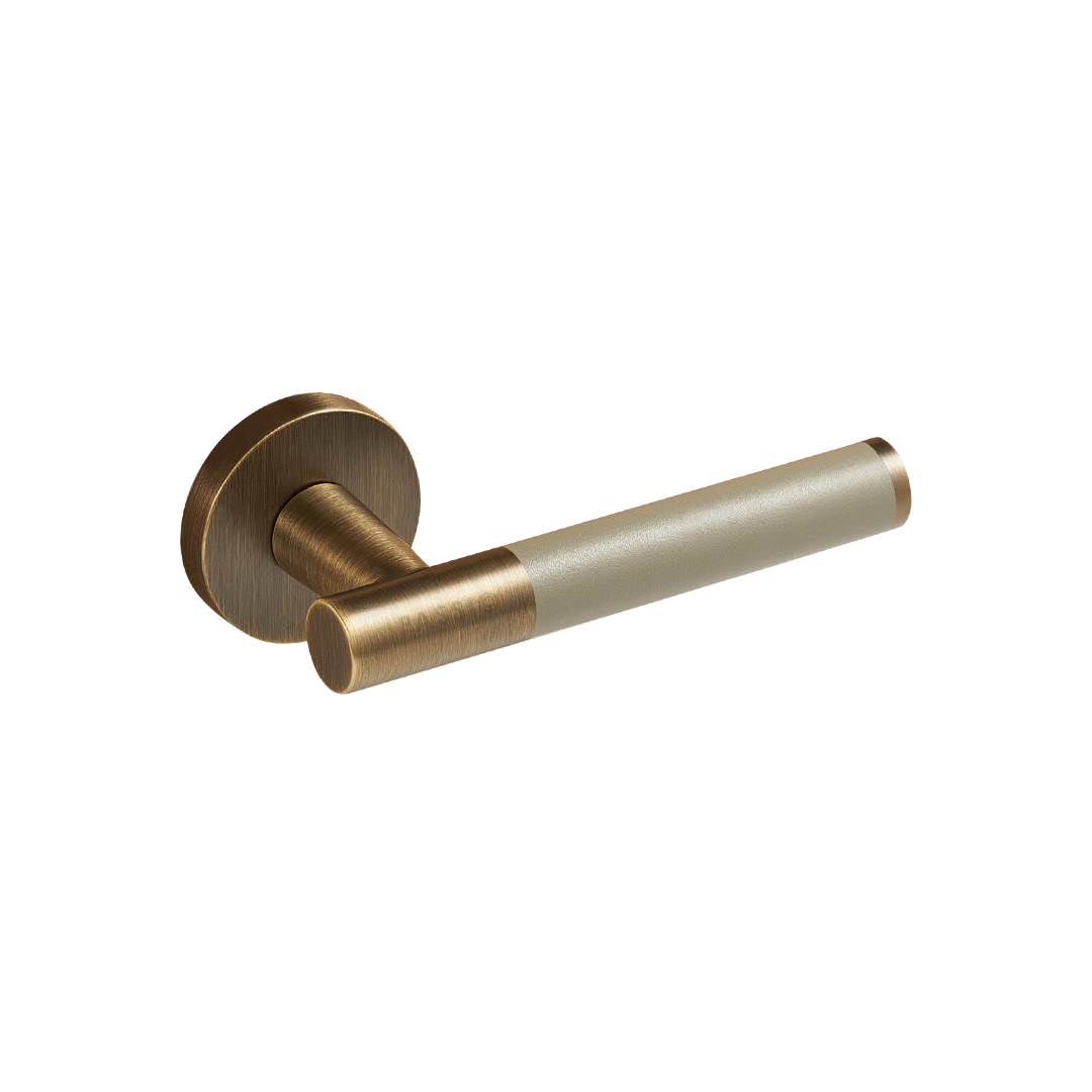 Santo Solid Brass Door Lever | Bronze &amp; Alpine Grey (Crazy Horse Leather)