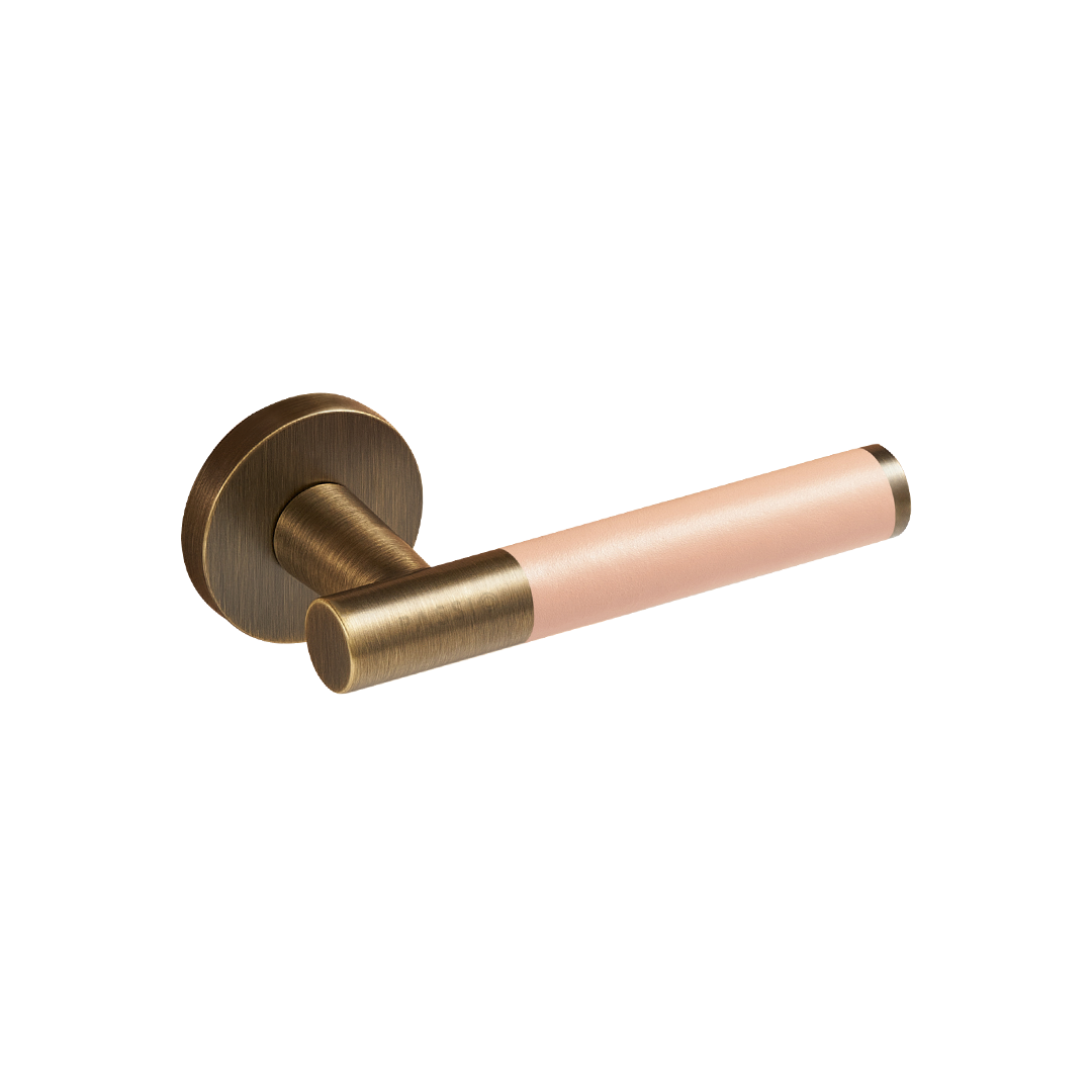 Santo Solid Brass Door Lever | Bronze &amp; Tuscan Pink