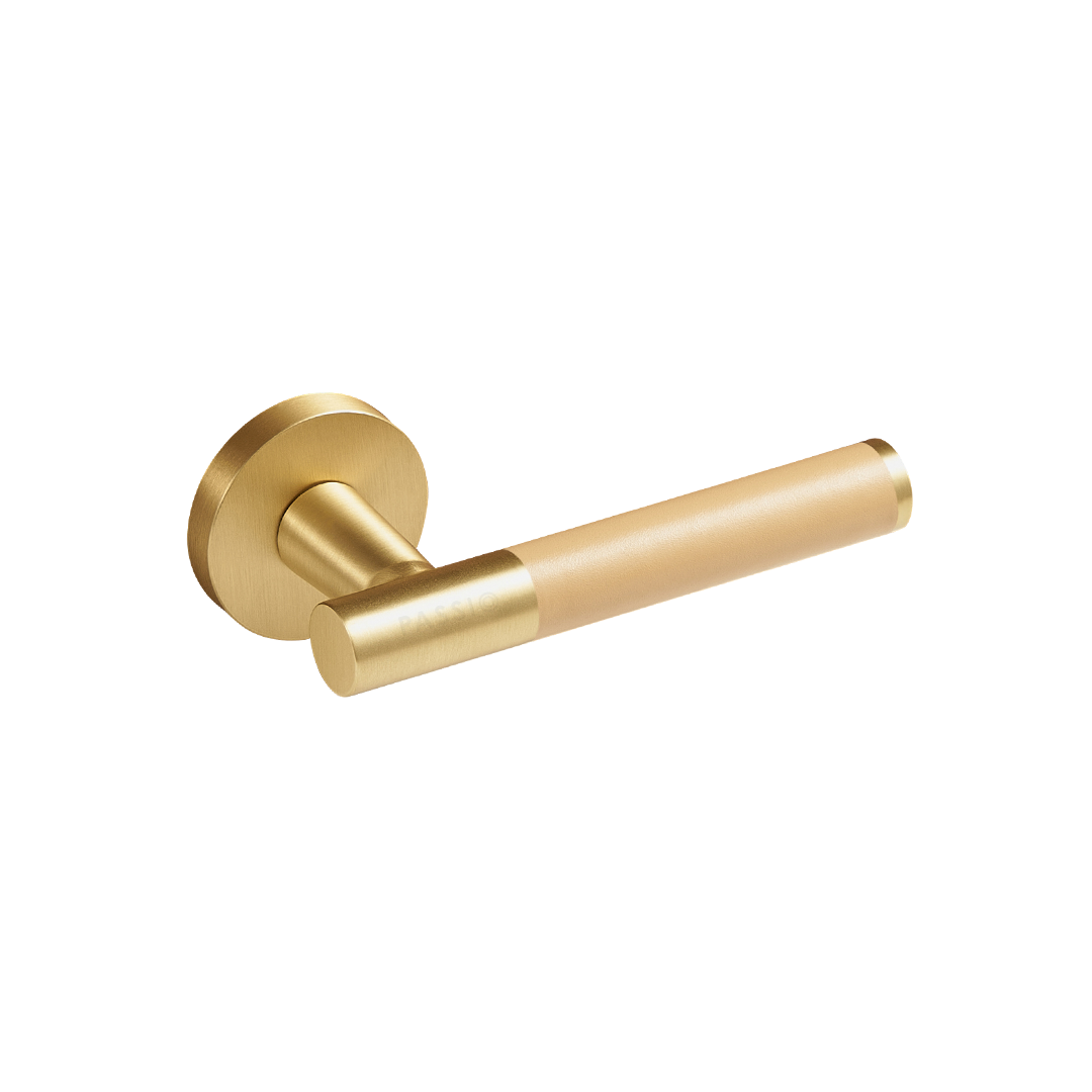 Santo Solid Brass Door Lever | Gold &amp; Amalfi Beige