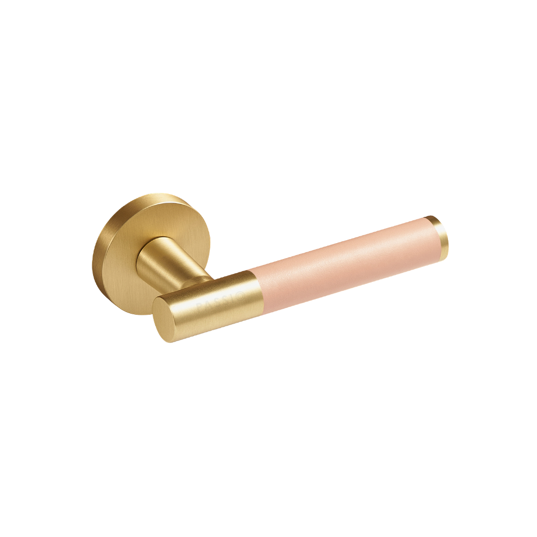 Santo Solid Brass Door Lever | Gold &amp; Tuscan Pink