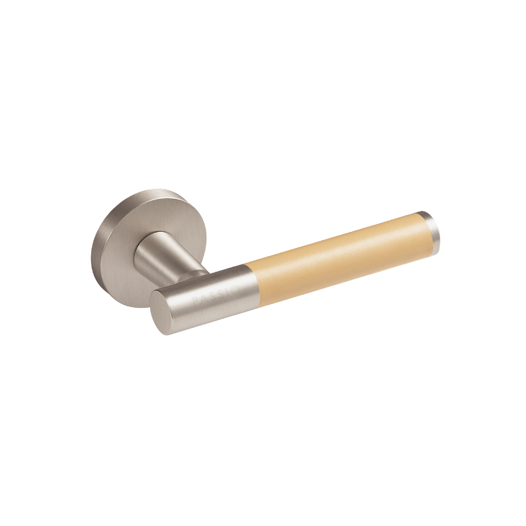 Santo Solid Brass Door Lever | Satin Nickel &amp; Amalfi Beige