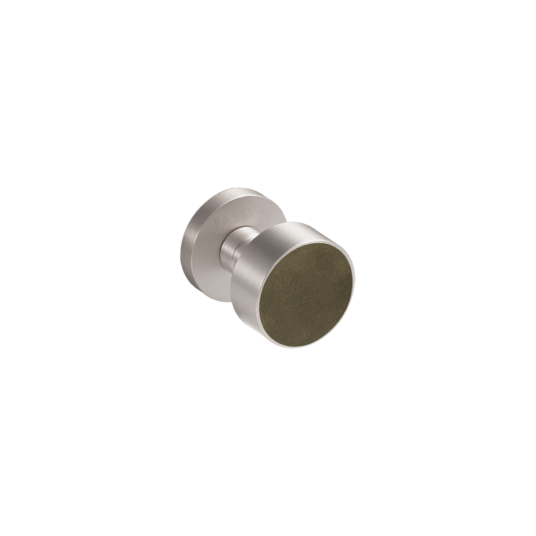 Santo Solid Brass Door Knob | Satin Nickel &amp; Torino Green (Crazy Horse Leather)