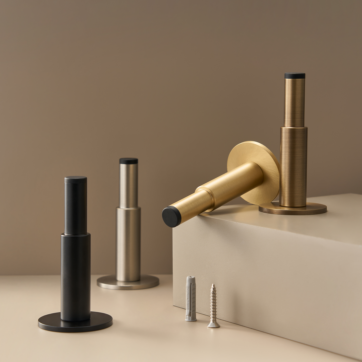 Smooth Pillar Solid Brass Door Stop | Satin Nickel