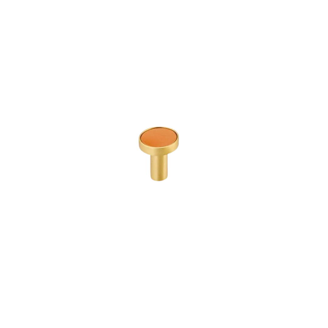 Kara Solid Brass &amp; Leather Knob | Gold &amp; Orange