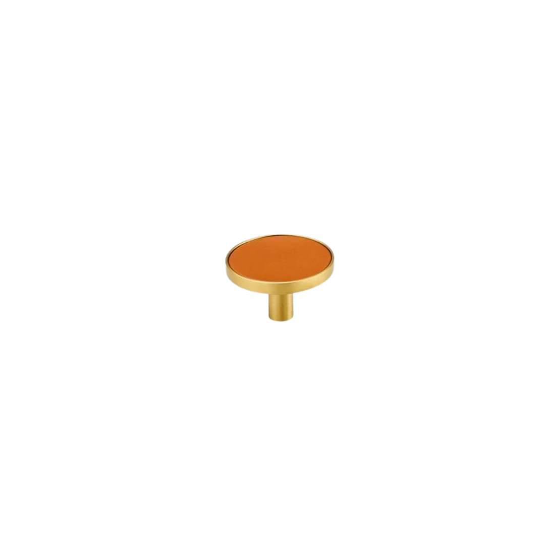 Kara Solid Brass &amp; Leather Knob | Gold &amp; Orange