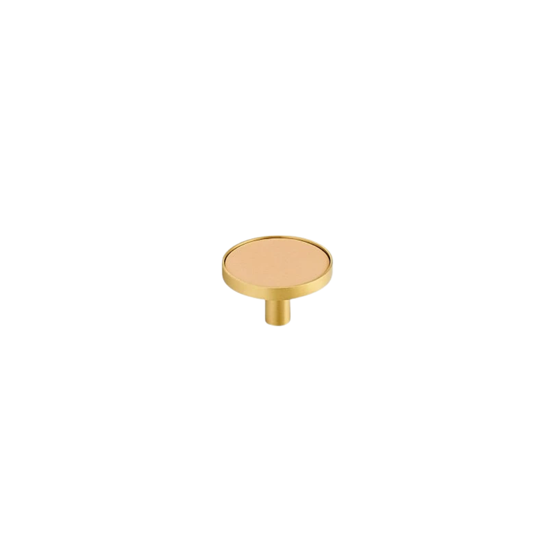 Kara Solid Brass &amp; Leather Knob | Gold &amp; Beige