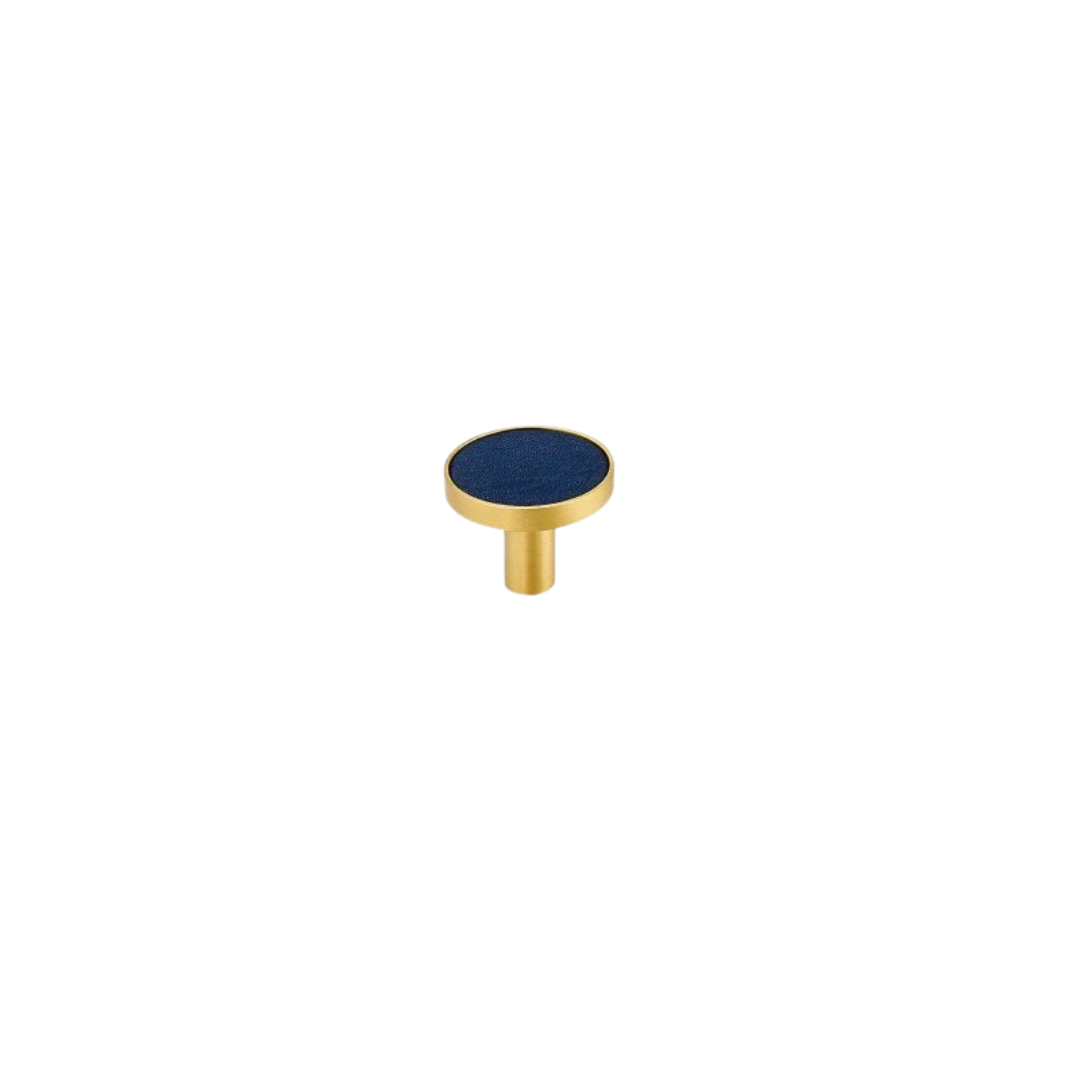 Kara Solid Brass &amp; Leather Knob | Gold &amp; Blue