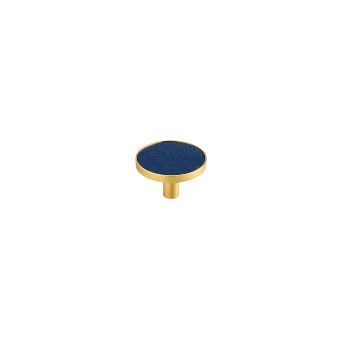 Kara Solid Brass &amp; Leather Knob | Gold &amp; Blue