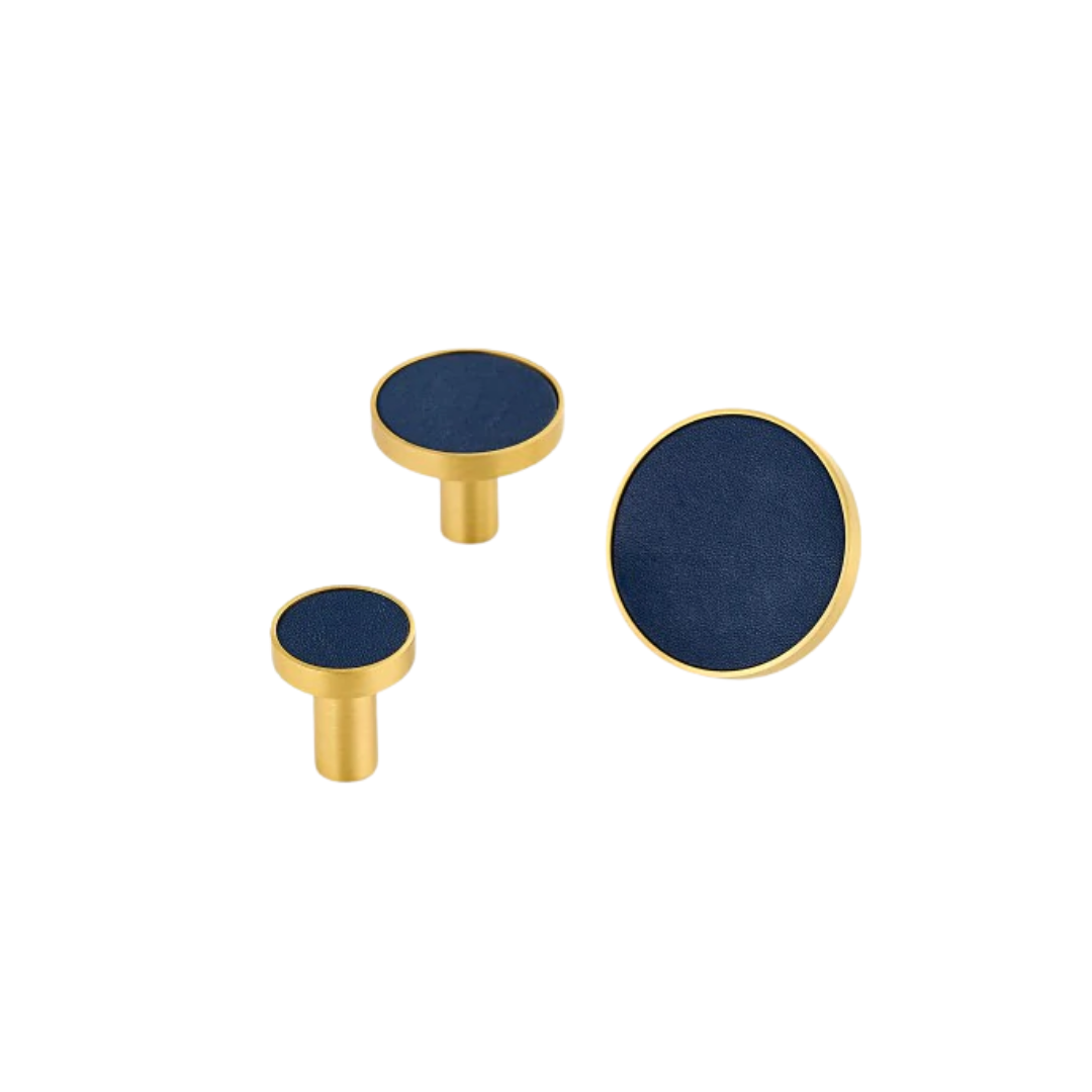 Kara Solid Brass &amp; Leather Knob | Gold &amp; Blue