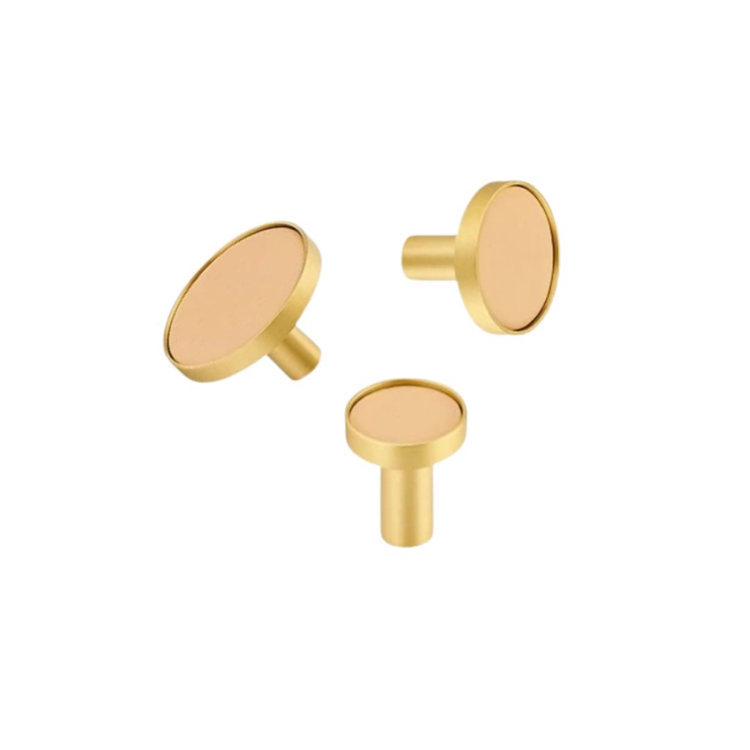 Kara Solid Brass &amp; Leather Knob | Gold &amp; Beige