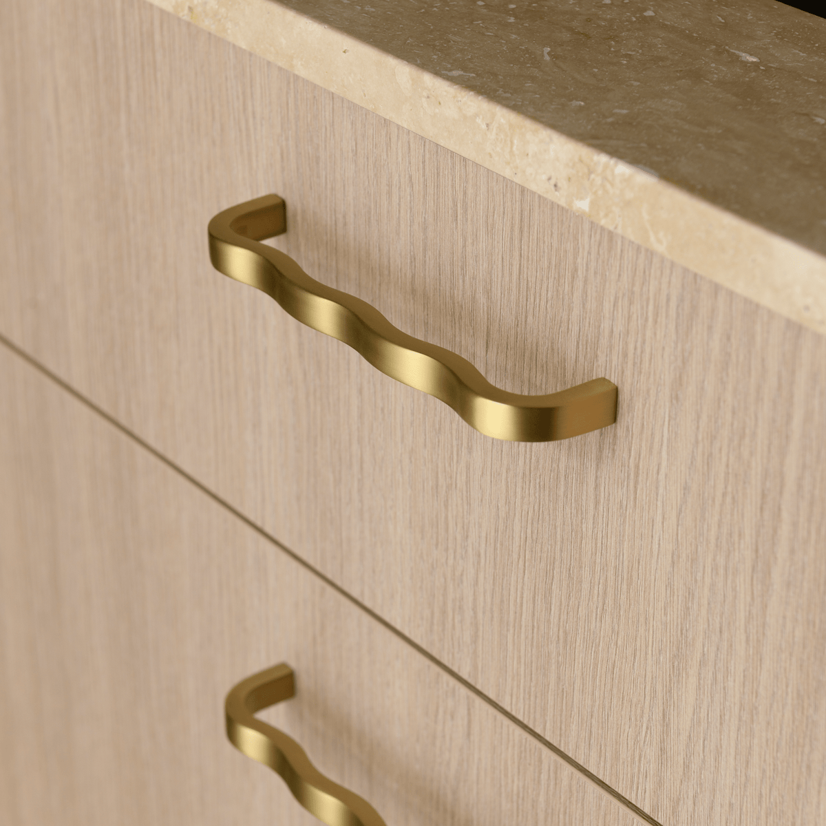 Wavey Solid Brass Handle | Satin Brass - Passio Interiors